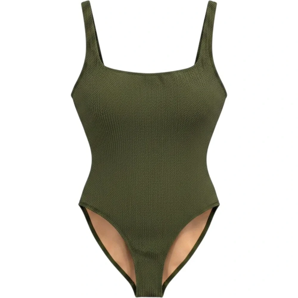 NEW J. Crew Square Neck Textured One Piece Swimsuit Green Size 12 Minimalist